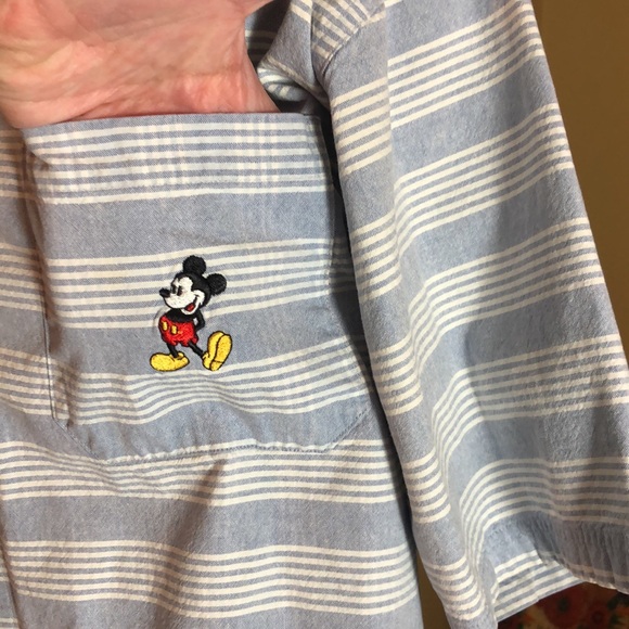Vintage WALT DISNEY sz Medium Buttonfront Stripe Embroidered Mickey Mouse Cotton - Picture 15 of 16
